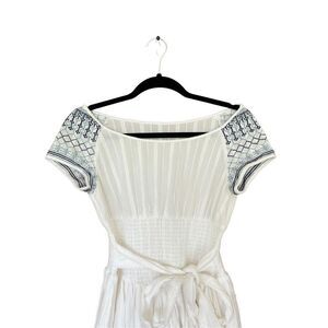 Artka Women's White Tie Waist Short Sleeve Summer Mini Dress Size S